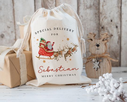 Discover Personalised Santa Sack, Christmas Gift Bag, Santa Sleigh Stocking Filler, Father Christmas, Traditional Christmas Sack