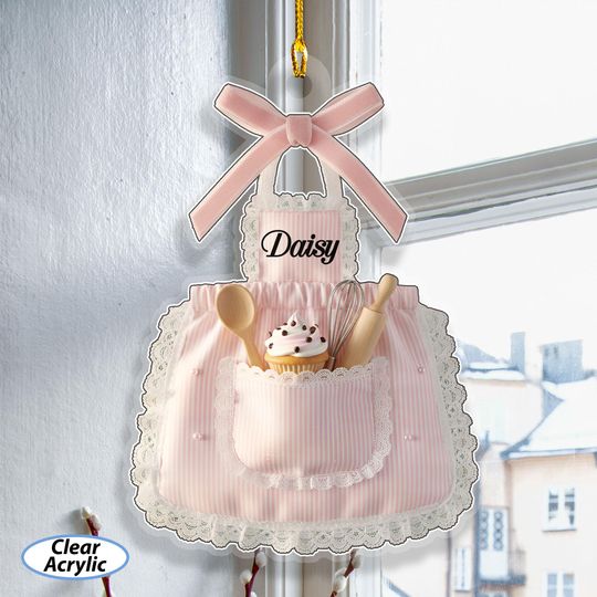 Discover Personalized Girly Baking Apron Ornament, Cooking Apron Coquette Bow Ornament, Female Baker Christmas Ornament, Gift For Girlfriend, MYK354