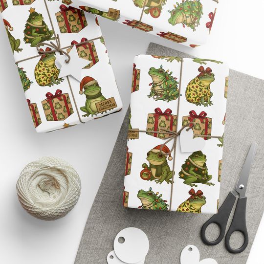 Frog Wrapping Paper Roll, Festive Animal Gift Wrap, Eco-Friendly Gift Wrap for Holidays, Christmas, Gift for Frog lover gift Toad wrap