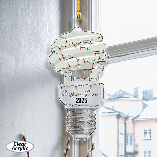 Discover Custom Light Bulb Christmas Acrylic Ornament, Electrician Tree Ornament Hanging, Christmas Lights Ornament 2025, Holiday Home Decor, MYK343
