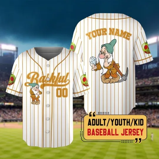 Personalized Bashful Dwarf Digging For Gems Snow White Baseball Jersey Shirt