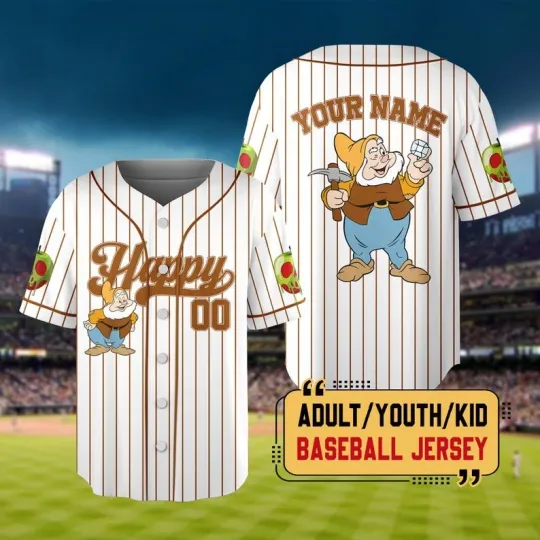 Discover Personalized Happy Dwarf Digging For Gems Snow White Baseball Jersey Shirt