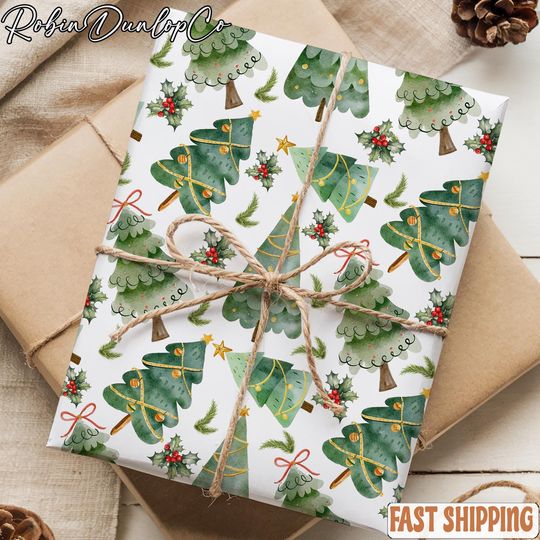 Discover Christmas Tree Wrapping Paper, Holiday Gift Wrap Xmas Decoration Christmas Present Wrapping Roll Festive Decor Classic Gift Wrap Paper