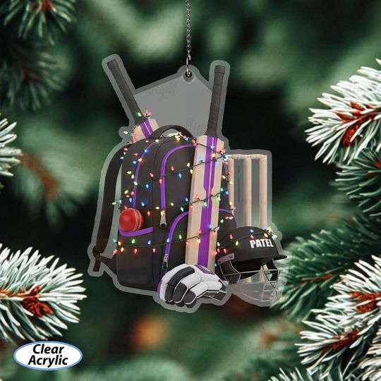 Discover Cricket Bat Ornament Custom With Name, Cricket Fan Xmas Keepsake, Cricket Kit Ornament With Lights, Cricket Coach Or Team Gift Idea, MYB645