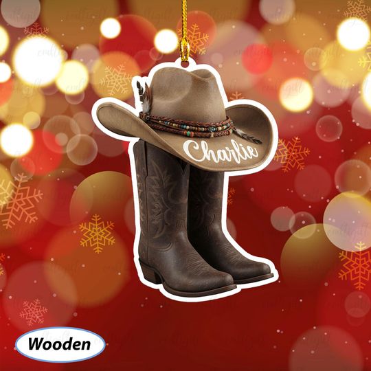 Discover Custom Cowboy Hat And Boots Ornament, Western Christmas Ornament For Him, Farmhand Or Rancher Ornament, Cowboy Christmas Gift Idea, MYB639