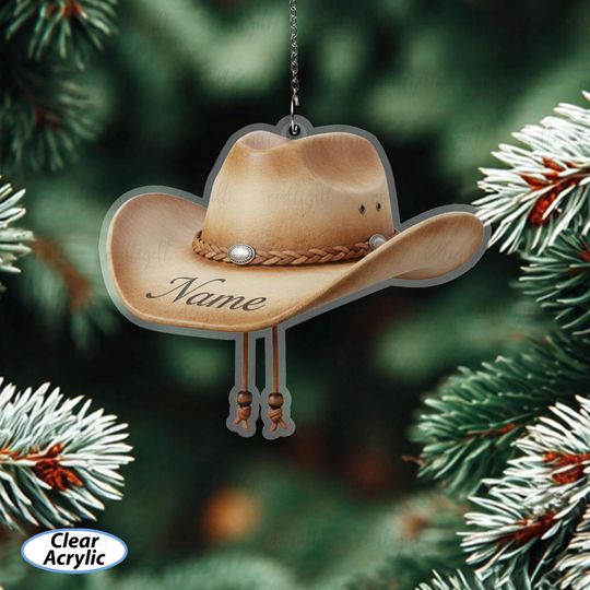 Discover Cowboy Hat Christmas Ornament Personalized, Western Holiday Ornament With Name, Rustic Cowboy Hat Decoration, Country Gifts For Men, MYB640