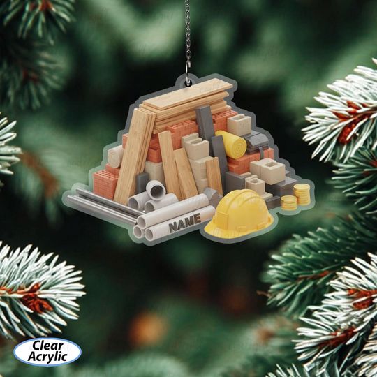 Discover Construction Materials Ornament Personalized Name, Custom Builder Christmas Ornament, Construction Lover Ornament, Engineer Gift Idea,MYB628