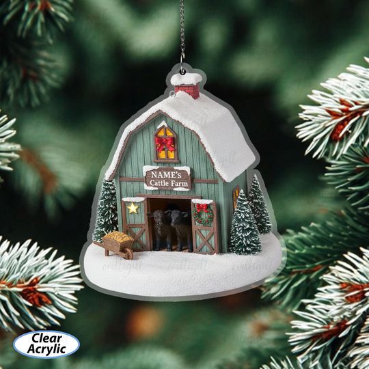 Discover Custom Cow Barn Ornament With Name, Cattle Ranch Ornament With Snow, Country Barn Ornament For Farmer, Gift For Farmers And Ranchers, MYB637