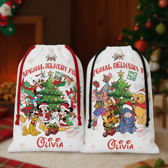 Discover Personalized Disney Characters Group Special Delivery Christmas Sack, Mickey and Friends Santa Sack Keepsake, Star Wars Family Christmas Bag