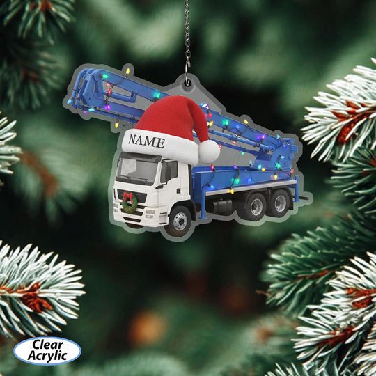 Discover Custom Concrete Pump Truck Ornament, Unique Concrete Pump Truck Ornament For Men, Heavy Machinery Ornament, Concrete Pump Crew Gifts, MYB627