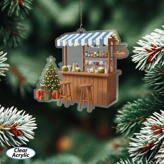 Discover Custom Coconut Booth Christmas Ornament, Cute Coconut Stand Ornament, Coconut Bar Stand Ornament For Drink Lovers, Beachy Home Decor, MYB611