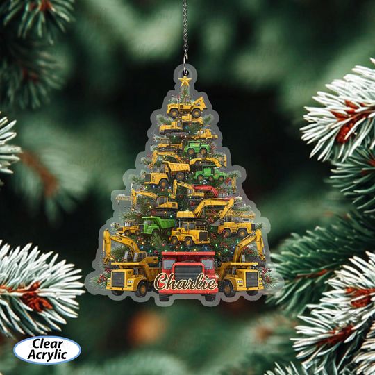 Discover Personalized Construction Cars Christmas Tree Ornament, Trucks Christmas Tree Ornament, Construction Vehicle Tree Decor, Gift For Him,MYB629