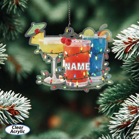 Discover Custom Name Cocktail Xmas Ornament, Cocktail Holiday Ornament With Lights, Bachelorette Party Cocktail Ornament, Alcohol Lover Gifts, MYB610