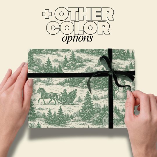 Discover French Toile Christmas Wrapping Paper | Blue, Red, Green, Pink, Black, Brown Gift Wrap