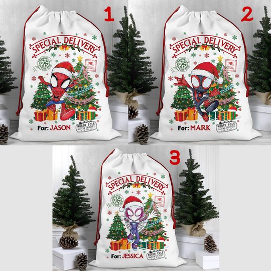 Discover Personalized Spidey and His Amazing Friends Special Delivery Christmas Sacks, Spiderman Santa Sack Xmas Keepsake, Disney Spider Sack Bags