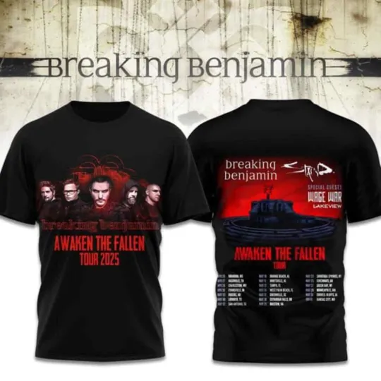Discover Breaking Benjamin Awaken The Fallen Tour 2025 3D T-Shirt
