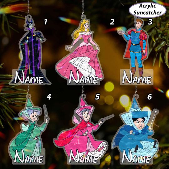 Sleeping Beauty Personalized Ornament, Princess Aurora Christmas Ornament, Maleficent Fauna Flora Merryweather, WDW Fairy Tale Decor, VTB441