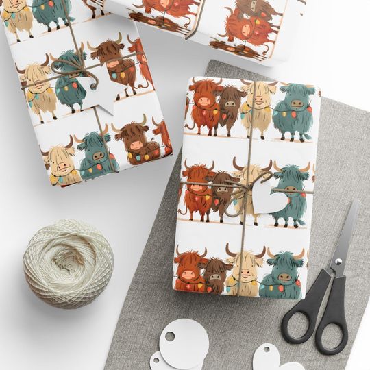 Discover Highland Cow Wrapping Paper Christmas Gift Wrap for Holidays Highland Cow Gift Wrapping For Her Cute Animal Gift Wrapping Paper Christmas