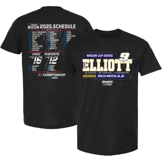 Discover Elliott 2025 Nascar Cup Series Schedule T-Shirt Size S-5XL Fanmade
