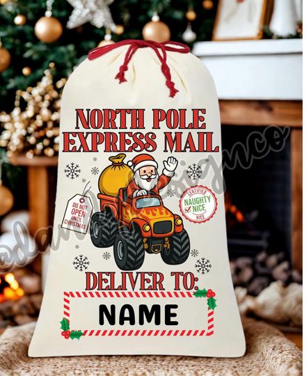 Discover Monster Truck Christmas Santa North Pole Gift Sack