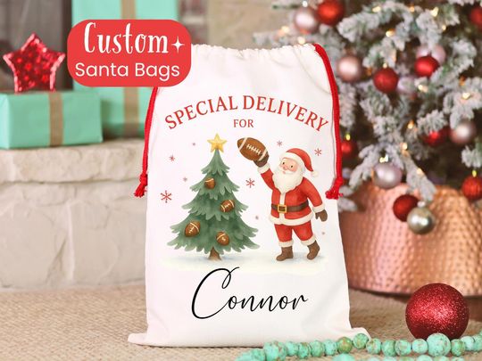Discover Personalized Football Christmas Gift Sack, Santa Bag for Football Fans, Funny Santa Delivery Sack with Name for Football Player