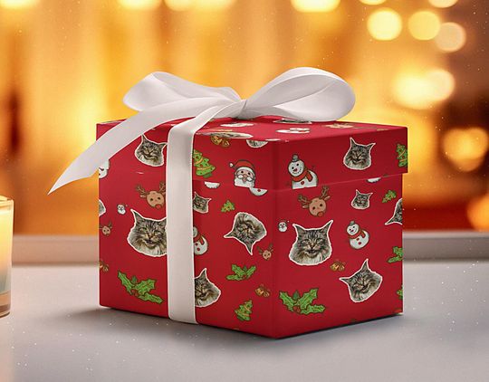 Discover Custom Funny Pet Wrapping Paper From Photo | Cute Wrapping Paper Perfect for Christmas Gifts | Red Wrapping paper | Paper with pet face