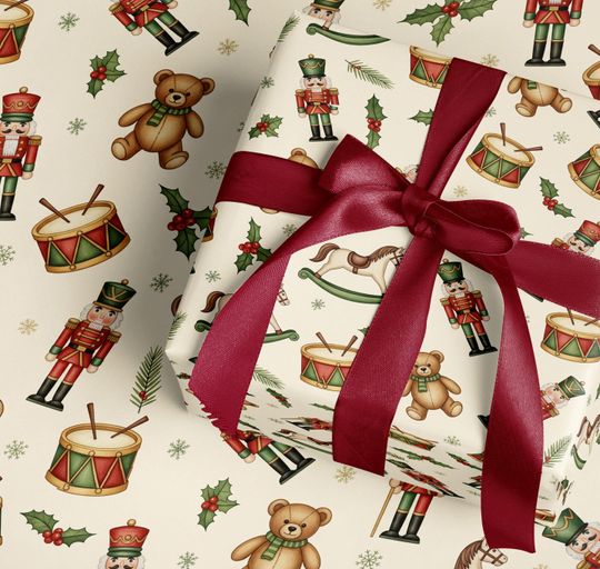 Nutcracker Ballet Xmas Wrapping Paper Roll Nutcracker Christmas Ballerina Gift Wrap Classic Christmas Holiday Gift Wrapping Paper