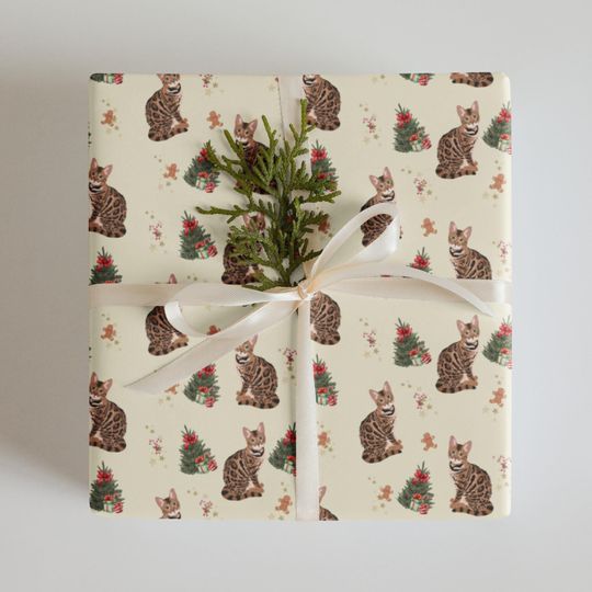 Discover Bengal Cat Christmas Wrapping Paper Sheets: 3 | Cat Gift Wrap