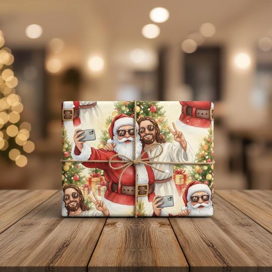 Discover Funny Santa & Jesus Selfie Wrapping Paper, Christmas Gift Wrap, Holiday Wrap, Festive Paper, Funny Christmas Wrap, Humorous Paper, Gift Wrap