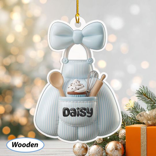 Discover Coquette Blue Apron Personalized Ornament, Baking Apron Acrylic Ornament, Baker Christmas Keepsake, Holiday Gift For Mom Daughter MYK356