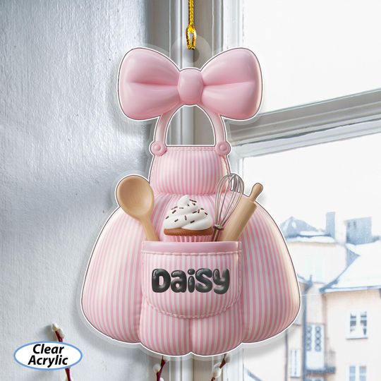 Discover Custom Pastel Coquette Baker Apron Ornament, Baking Chef Christmas Ornament, Grandma Mom Housewife Holiday Gift, Kitchen Xmas Decor, MYK356