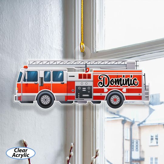Personalized Firefighter Truck Ornament, Fire Truck Acrylic Ornament, Fireman Trucker Christmas Tree Decor, Fire Department Ornament, MYK334