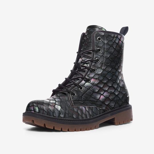 Iridescent Snakeskin Pattern Leather Boots