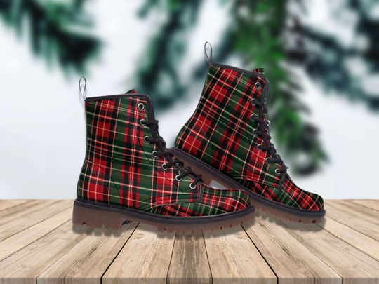 Combat Tartan Plaid Leather Boots for Women and Men with Platform and Gothic Style