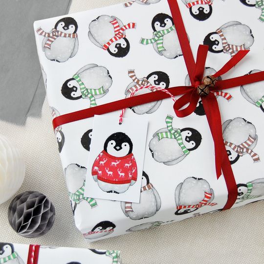 Discover Christmas Baby Penguin Recyclable Wrapping Paper Set First Christmas