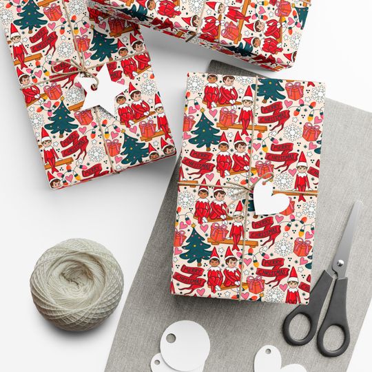 Discover Christmas Elf Wrapping Paper - Whimsical Holiday Gift Wrap, Colorful Stars & Rainbows, Matte or Satin Christmas Paper