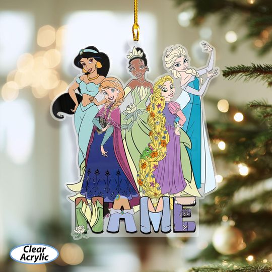 Discover Custom Princess Christmas Tree Ornament, Tiana Anna Elsa Rapunzel Jasmine, Princess Birthday Gifts For Girls, Disney Xmas Bestie Gift VTB355