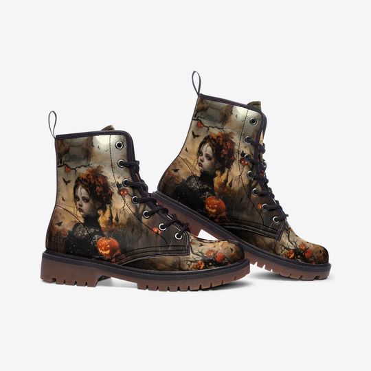 Zombie Girl Leather Combat Boots for Halloween Unisex Casual Shoes