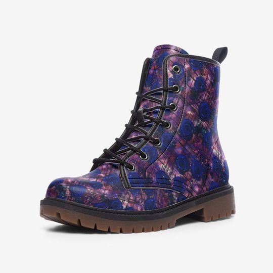 Discover Blue Floral Boots Flower Boots Retro Floral Boots Floral Unisex Combat Boots Vegan Leather Boots