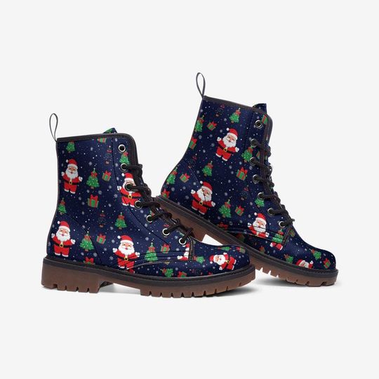 Santa Claus Leather Combat Boots for Christmas and Casual Wear