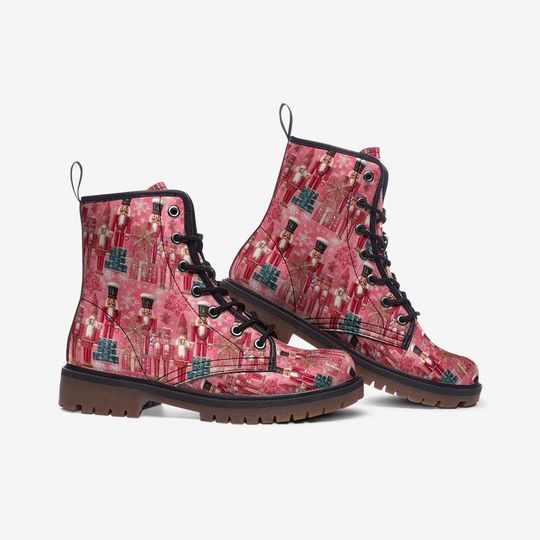 Discover Pink Christmas Nutcracker Boots Pink Christmas Boots Pink Christmas Shoes Christmas Combat Boots Casual Vegan Leather Lightweight Boots