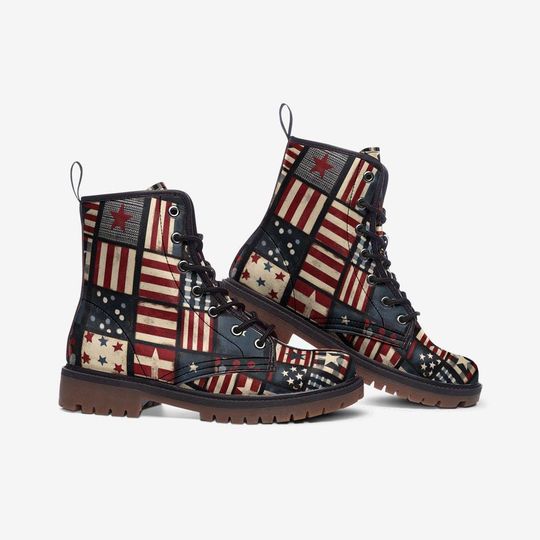 American Patriotic Leather Boots 4th of July American Flag Combat Boots