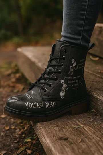 Alice in Wonderland Leather Boots for Women, Cottagecore, Witchcore, 90's Style, Black and White