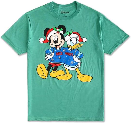 Discover Disney Men's Mickey Mouse and Donald Duck Nice Naughty Funny Christmas T-Shirt