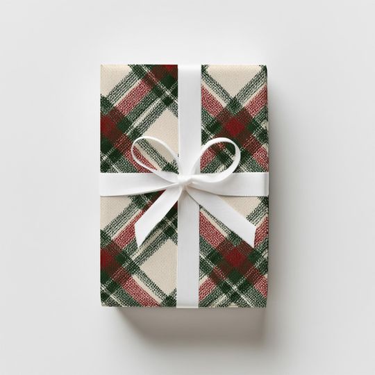 Discover Holiday Plaid Wrapping Paper, Christmas Tartan Gift Wrap, Luxury Premium