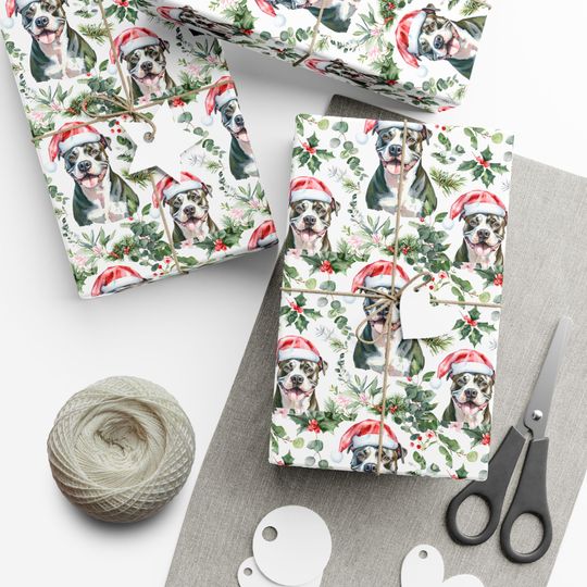 Discover American Pitbull Wrapping Paper | Christmas Dog Holiday Wrapping Paper