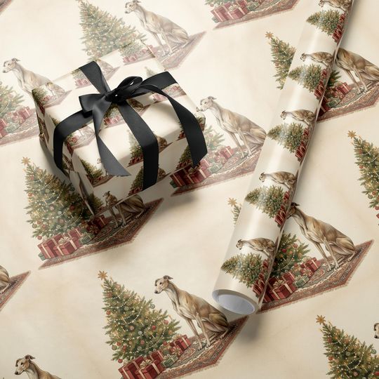 Discover Whippet Wrapping Paper | Christmas Tree Dog Design