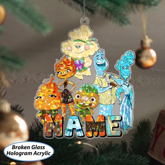 Discover Disney Elemental Custom Christmas Ornament, Elemental Characters Ornament, Ember & Wade Pixar Couple Ornament, WDW Holiday Home Decor DTA062