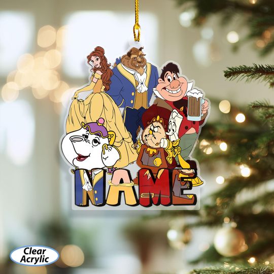 Discover Customized Beauty And The Beast Ornament, Belle Beast Ornament For Couple, Gaston LeFou Cogsworth, Disney Princess Holiday Tree Decor NVA747