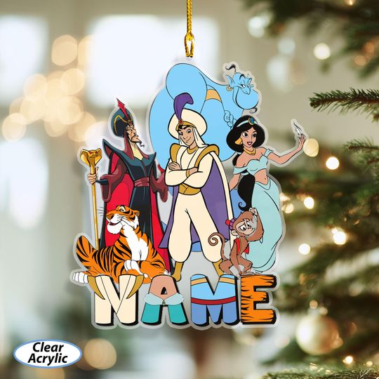 Discover Personalized Christmas Aladdin Ornament, Aladdin & Jasmine Ornament, Magic Lamp Jafar Lago Abu Rajah, WDW Princess Girls Party Decor, DTA050